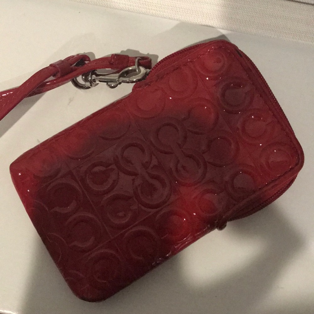 Red patent coach cell phone and wallet wristlet